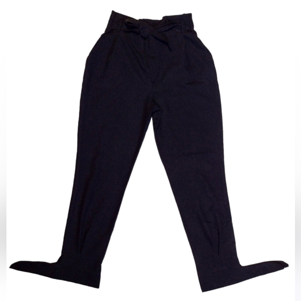 Knot Hem Belted Paperbag Waist Pants